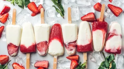 Ijslolly van aardbei en yoghurt